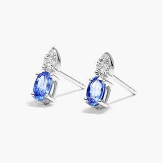 14K White Gold Blue Sapphire And Diamond Earring