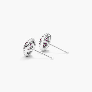 14K White Gold Double Halo Ruby And Diamond Stud Earrings