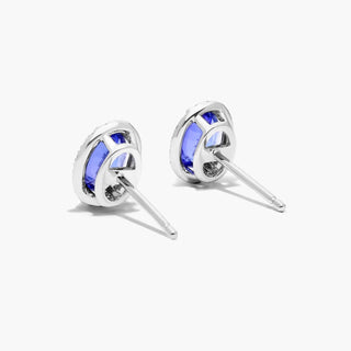 14K White Gold Oval Halo Tanzanite And Diamond Stud Earrings