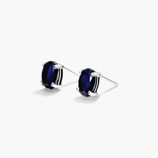 14K White Gold Oval Sapphire Birthstone Earrings