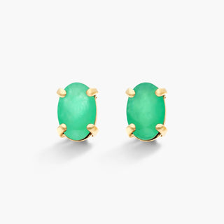 14K Yellow Gold Oval Emerald Birthstone Earrings