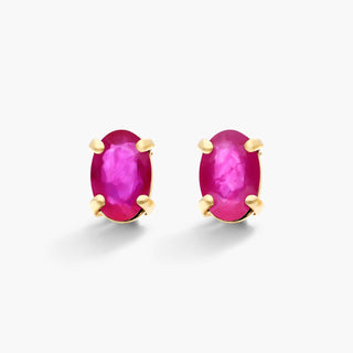 14K Yellow Gold Oval Ruby Birthstone Earrings