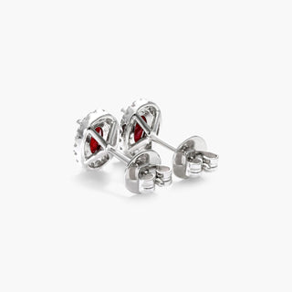 18K White Gold Oval Halo Ruby And Diamond Earrings (6.0x4.0mm)