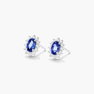 18K White Gold Oval Halo Sapphire And Diamond Earrings (6.0x4.0mm)