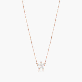 14K Rose Gold Baguette And Round Diamond Flower Necklace