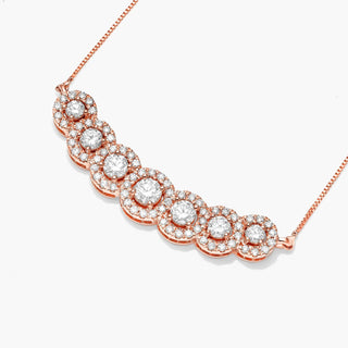 14K Rose Gold Seven Stone Halo Lab-Created Diamond Necklace