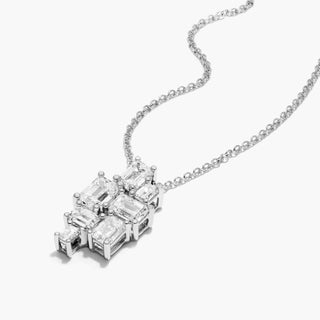 14K White Gold Assemblage Emerald Cut Lab Created Diamond Necklace