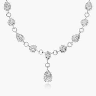 14K White Gold Fancy Composite Statement Drop Necklace