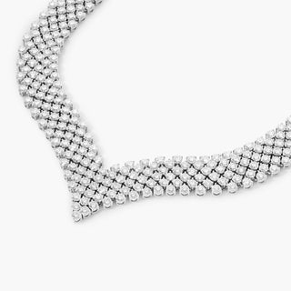 14K White Gold Mesh V Lab-Created Diamond Necklace