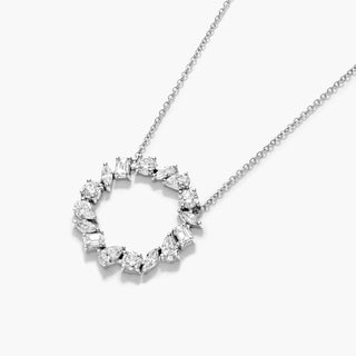 14K White Gold Mixed Diamond Circle Necklace