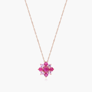 14K Rose Gold Ruby And Pink Sapphire Flower Cluster Pendant