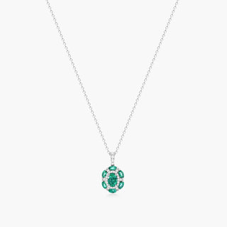 14K White Gold Imperial Emerald And Diamond Necklace