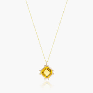 18K Yellow Gold Octagon Citrine And Diamond Necklace (12.0x12.0mm)