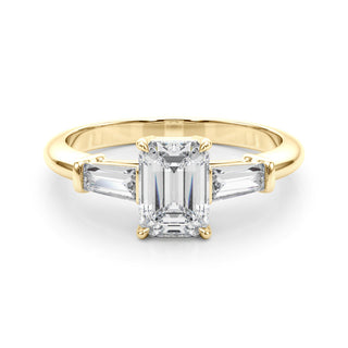 3 STONE RING EMERALD CENTER TAPER BAQUETTE SIDES
