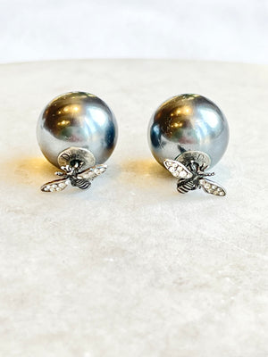 DIOR Gray Pearl Bee Tribales Earrings