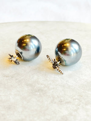 DIOR Gray Pearl Bee Tribales Earrings