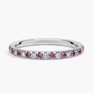 Riviera Pavé Ring in 14k White Gold with Pink Sapphire and Diamonds (1.5mm)