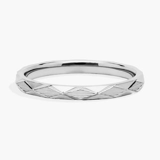 Platinum Stackable Raised Hexagon Lined Ring (2mm)