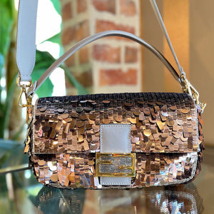 FENDI Tortora Sequin Paillettes Vitello Grace Sex and the City Baguette