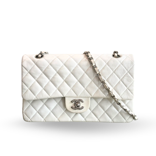 CHANEL White Lambskin Leather Medium Flap Vintage Shoulder Bag