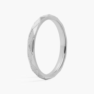 Platinum Stackable Raised Hexagon Lined Ring (2mm)