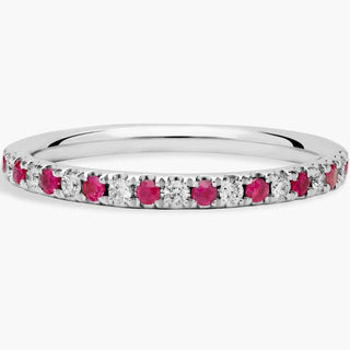 14k White Gold Riviera Pavé Ruby and Diamond Ring (1.5mm)