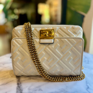 FENDI White Zucca Embossed Leather Upside Down Bag