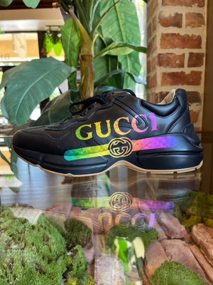 GUCCI Black Leather Rhyton MENS Sneakers SZ8