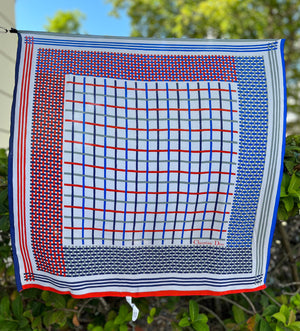 CHRISTIAN Dior Vintage Red/Blue/White Woven Print 70 Square Silk Scarf