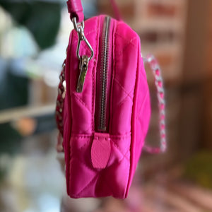 PRADA Fuxia Nylon Tessuto Impuntu Quilted Chain Crossbody  TS3192