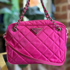 PRADA Fuxia Nylon Tessuto Impuntu Quilted Chain Crossbody  TS3192