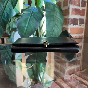 SAINT LAURENT Black Smooth Leather YSL Monogram Wallet on Chain