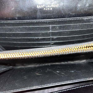 SAINT LAURENT Black Smooth Leather YSL Monogram Wallet on Chain