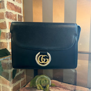 GUCCI Black Leather Torchon Ring Flap Crossbody TS3115