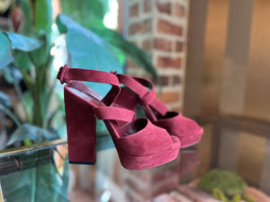 SAINT LAURENT Burgundy Suede Debbie Heels Sz 37.5