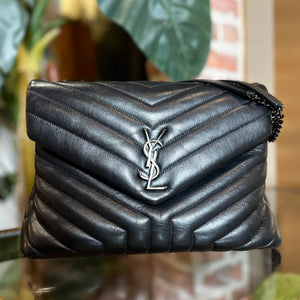 SAINT LAURENT Black Calfskin Y Quilted Monogram Medium Loulou