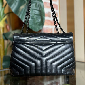 SAINT LAURENT Black Calfskin Y Quilted Monogram Medium Loulou