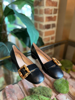 GUCCI Black Leather Bamboo Mary Jane Flats Sz 38