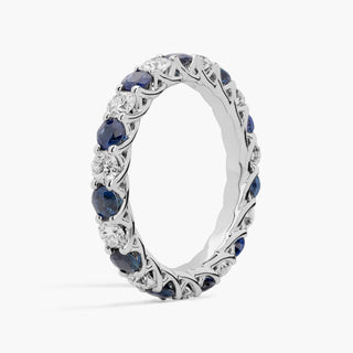 14k White Gold Tessere Alternating Sapphire and Diamond Eternity Ring (2.8mm)