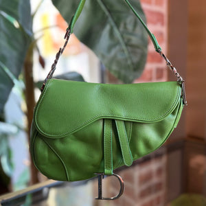 CHRISTIAN DIOR Green Grained Calfskin Saddle Bag