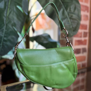 CHRISTIAN DIOR Green Grained Calfskin Saddle Bag