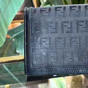 FENDI Black Zucchino Canvas & Leather Trim Wallet