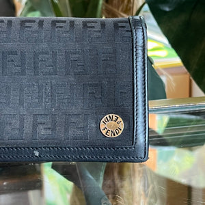 FENDI Black Zucchino Canvas & Leather Trim Wallet