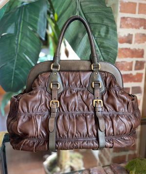 PRADA Brown Gaufree Nappa Satchel #117