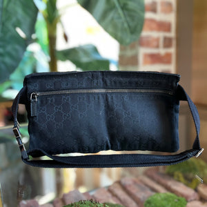 GUCCI Black GG Canvas Dual Pocket Belt Bag