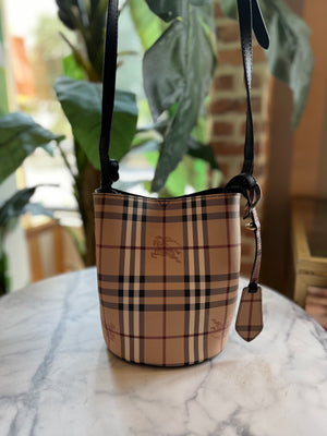 BURBERRY Haymarket Check Leona Bucket Crossbody