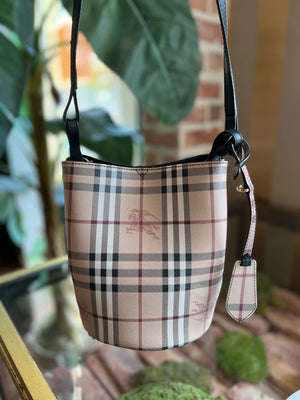 BURBERRY Haymarket Check Leona Bucket Crossbody