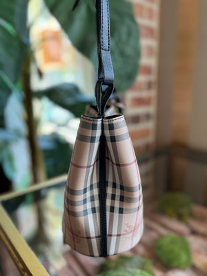 BURBERRY Haymarket Check Leona Bucket Crossbody