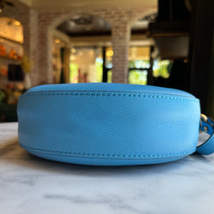 VERSACE Light Blue Calfskin La Medusa Round Camera Bag