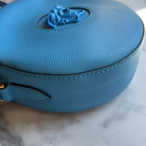 VERSACE Light Blue Calfskin La Medusa Round Camera Bag